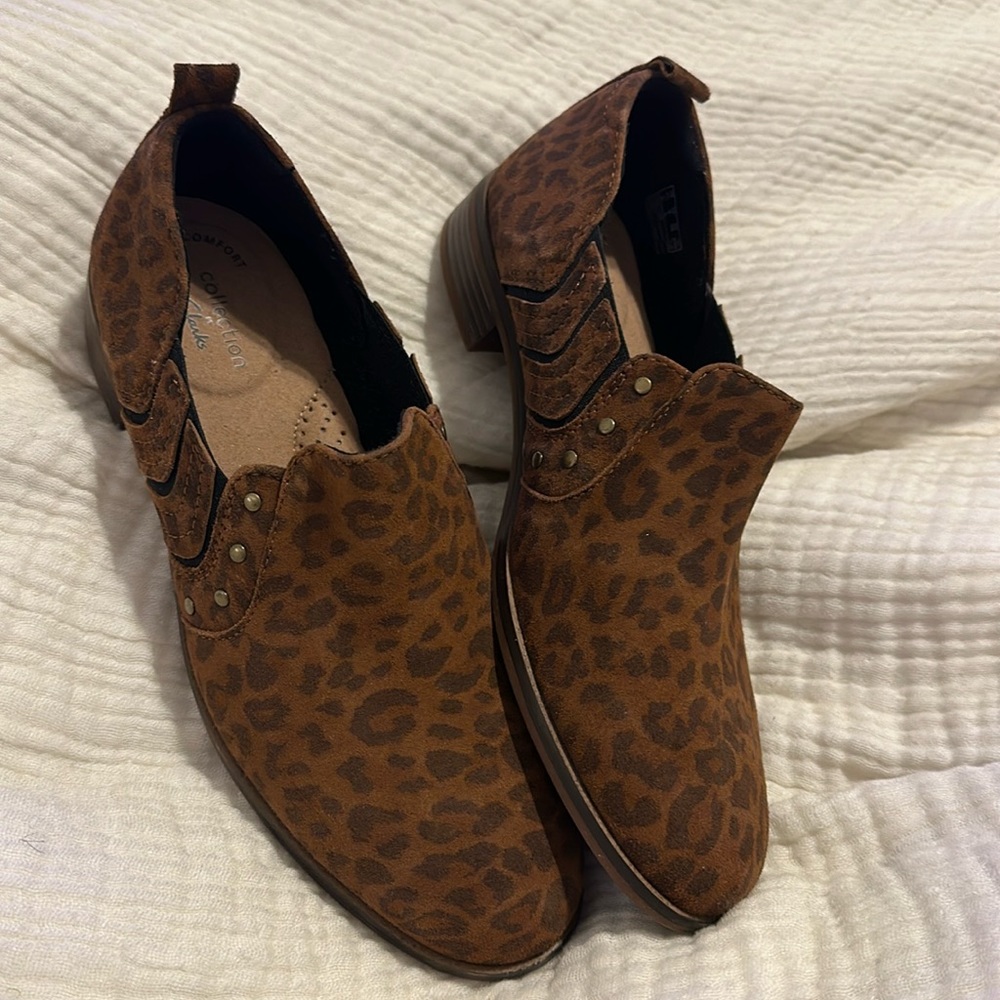 Collection by Clarks Size 8 Trish Bell Leopard Print Shoes Ultimate Comfort New